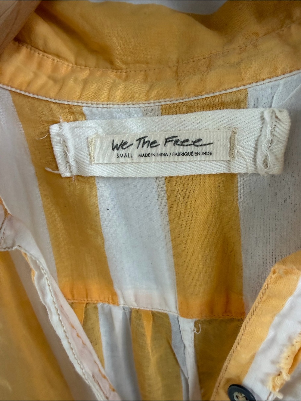We The Free Float Away Stripe Yellow & White  Button-Down Cotton Shirt | Small - Picture 9 of 9